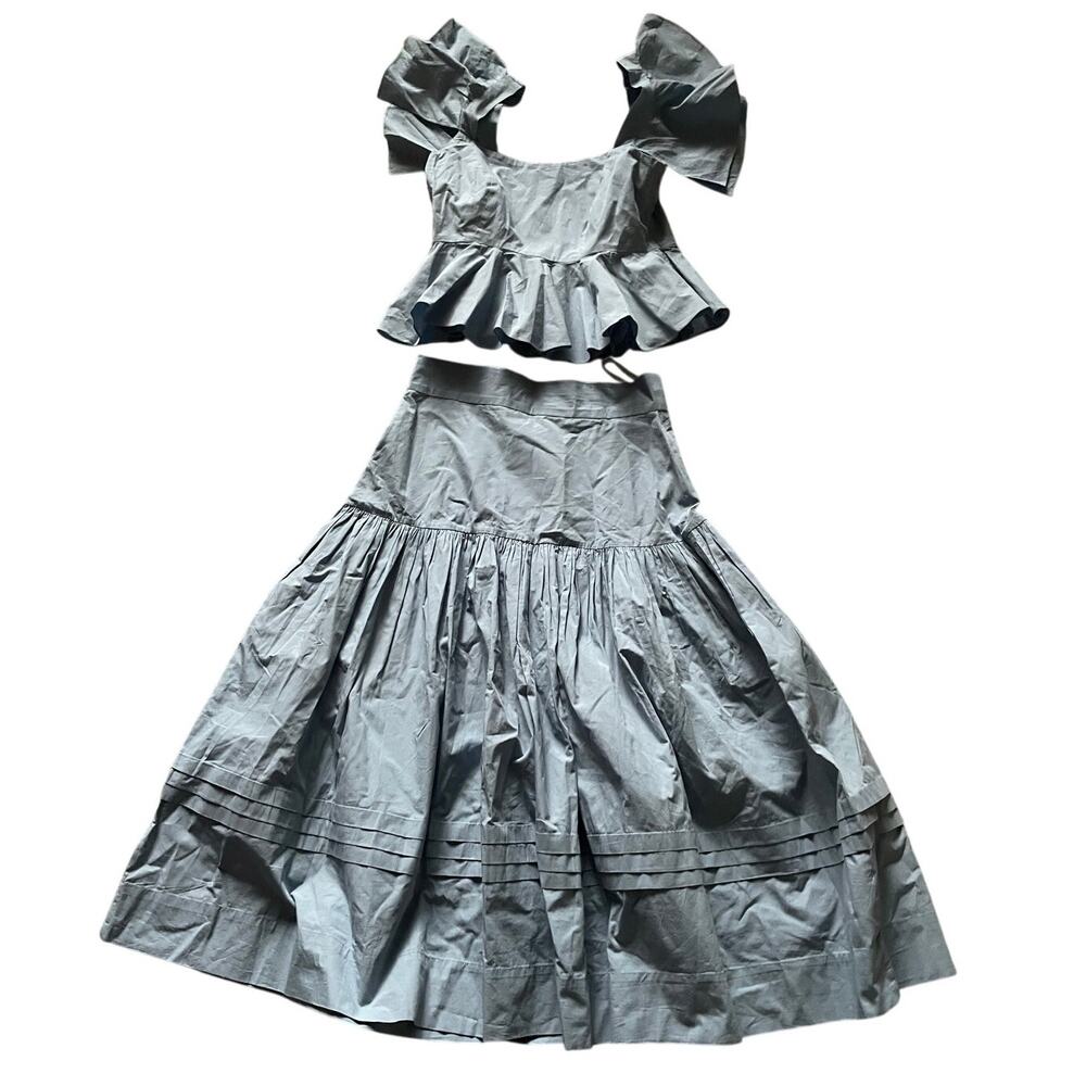 WKND WYFR Light Blue Cotton Poplin 2 Piece /dress Milk Maid Top/Skirt Classy